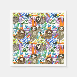Serviette En Papier Motif de paresse d'aquarelle de bande dessinée