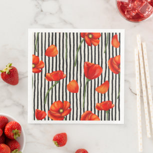 Serviette En Papier Motif de pavots et rayures