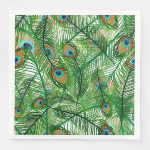 Serviette En Papier motif de plumes de paon