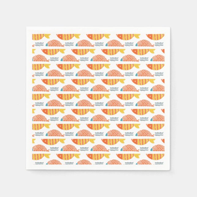 Serviette En Papier Motif de poissons de natation d'art populaire (Devant)