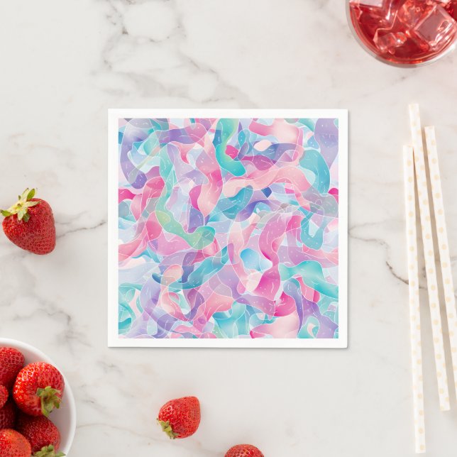 Serviette En Papier Motif de ruban abstrait pastel (En situation)