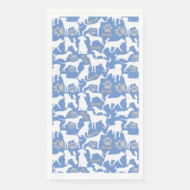 Serviette En Papier Motif de silhouette de chien.Blanc.03 Lblue BG (Devant)
