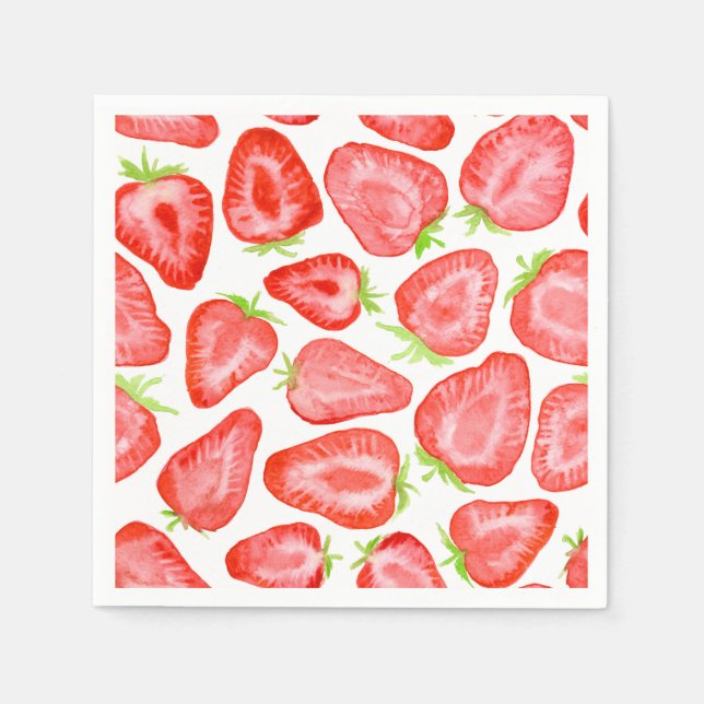 Serviette En Papier Motif de tranches de fraise d'aquarelle (Devant)