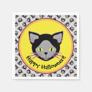 Serviette En Papier Motif de visage de chat noir Halloween
