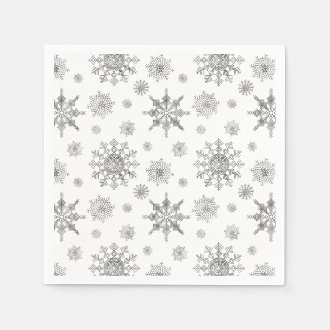 Serviette En Papier Motif des flocons de neige gris argent (Devant)