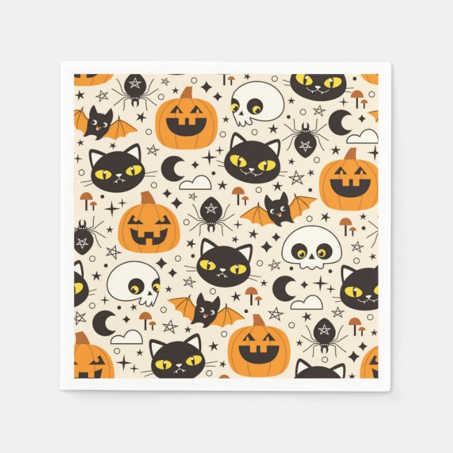 Serviette En Papier Motif d'Halloween rétro (Devant)