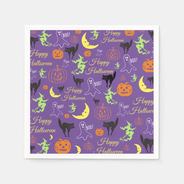 Serviette En Papier Motif d'Halloween violet (Devant)