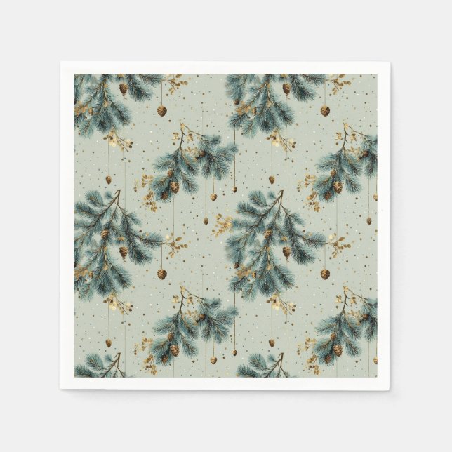 Serviette En Papier Motif d'hiver de Pinecone bleu et Brown (Devant)