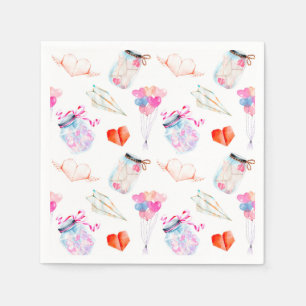 Serviette En Papier Motif d'icônes d'aquarelle de Valentine