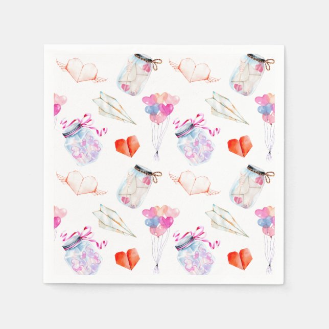 Serviette En Papier Motif d'icônes d'aquarelle de Valentine (Devant)