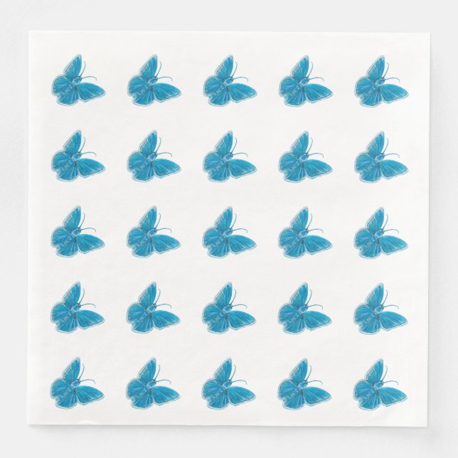 Serviette En Papier Motif d'illustration de papillons bleus (Devant)