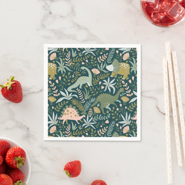 Serviette En Papier Motif Dinosaur Vert (En situation)