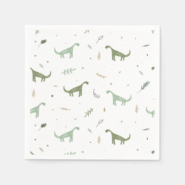 Serviette En Papier Motif Dinosaure Vert (Devant)