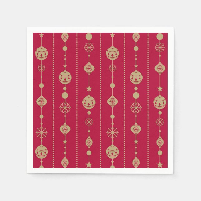 Serviette En Papier Motif d'ornement de Noël rouge et or (Devant)