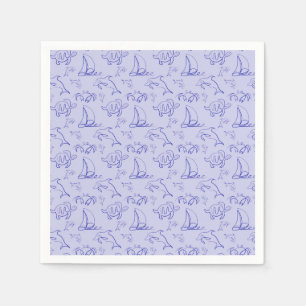 Serviette En Papier Motif d'une ligne d'animal marin et voilier