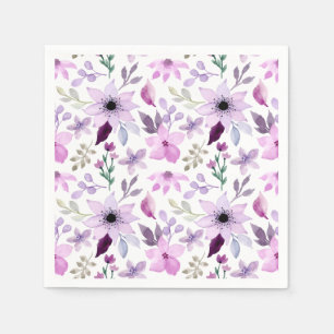 Serviette En Papier Motif élégant de fleurs roses et violettes