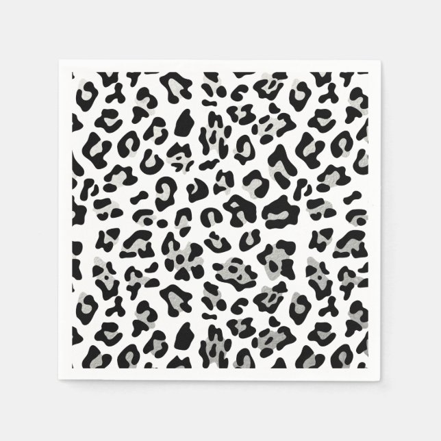 Serviette En Papier Motif Empreinte de léopard noir Faux Silver Foil (Devant)