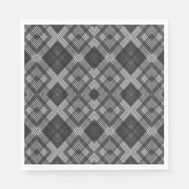 Serviette En Papier Motif en diamant géométrique noir et blanc (Devant)