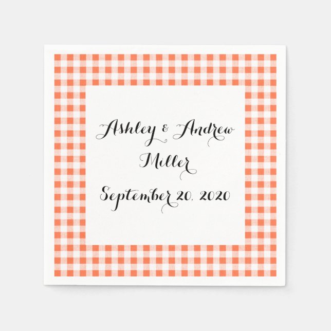 Serviette En Papier Motif En vichy blanc orange (Devant)