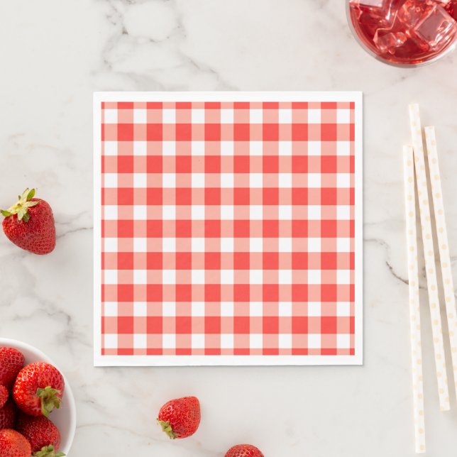 Serviette En Papier Motif En vichy blanc rouge (En situation)