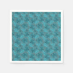 Serviette En Papier Motif ethnique damassé fleuri paisley bleu
