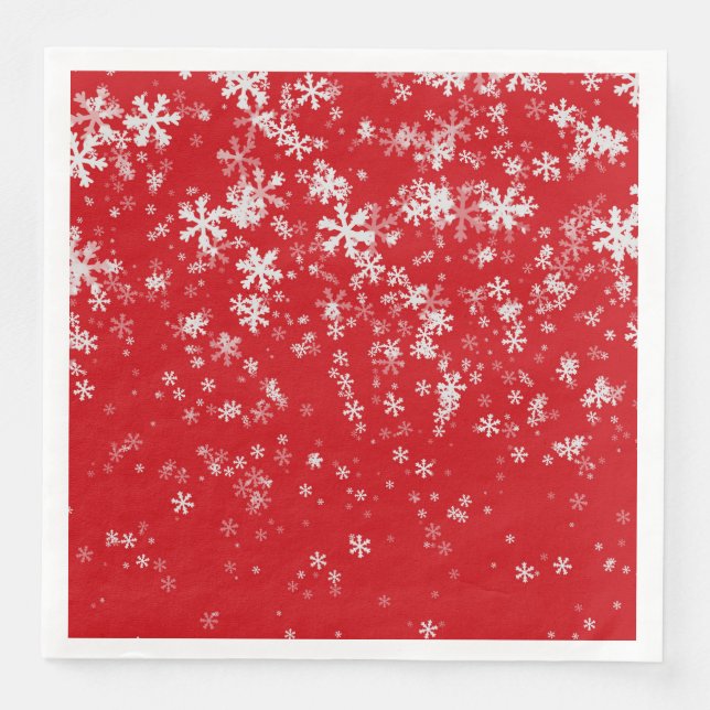 Serviette En Papier Motif Festive moderne Red Christmas Snowflakes (Devant)
