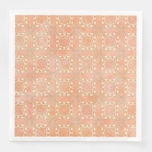 Serviette En Papier Motif Filigrane Métallisé Rose Orange et Crème