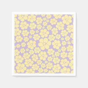 Serviette En Papier Motif Fleur - Pastel Jaune et Violet