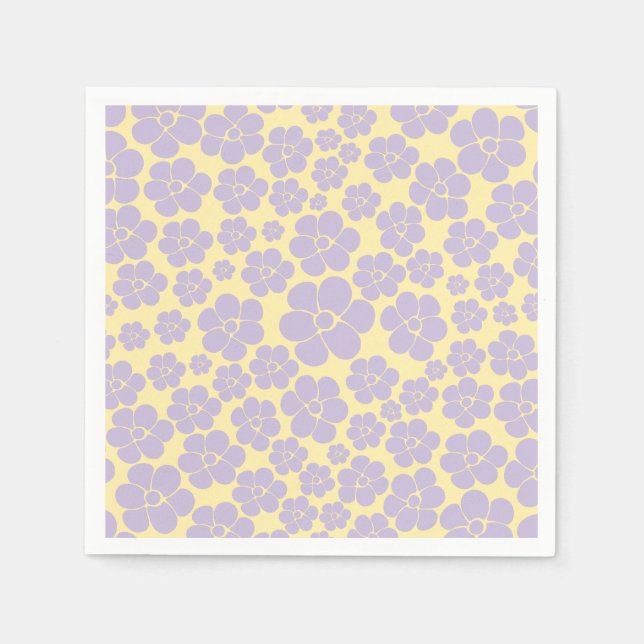 Serviette En Papier Motif Fleur - Pastel Jaune et Violet (Devant)