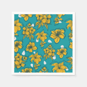 Serviette En Papier Motif Fleurs Turquoises jaunes
