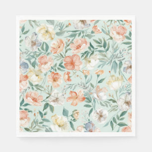 Serviette En Papier Motif floral bleu aquarelle Prairie fleurie