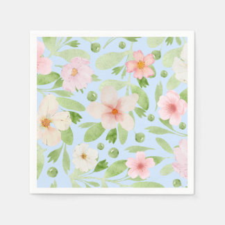 Serviette En Papier Motif floral bleu et rose pastel
