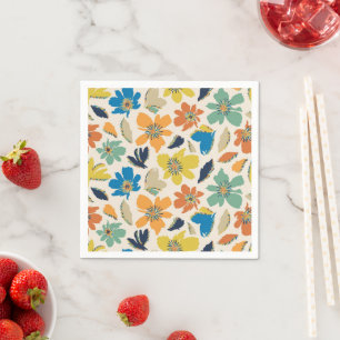 Serviette En Papier Motif floral bohème dessiné à la main de manière a