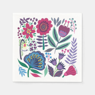Serviette En Papier Motif floral d'art populaire magenta