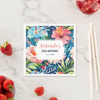 Serviette En Papier Motif floral de fête d'anniversaire tropical