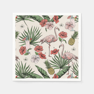 Serviette En Papier Motif floral de flamant tropical ivoire