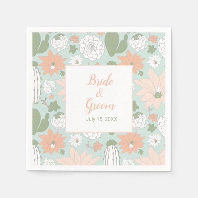 Serviette En Papier Motif floral de la pêche à la menthe de Cactus (Devant)