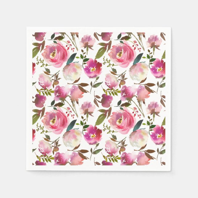 Serviette En Papier Motif floral de printemps à l'aquarelle (Devant)