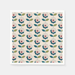 Serviette En Papier Motif floral de rétro turquoise