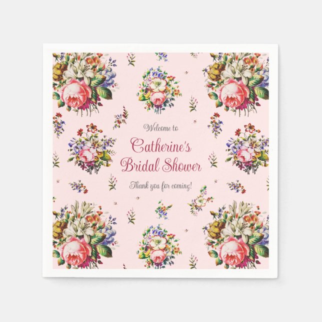Serviette En Papier Motif floral de roses roses élégantes vintage (Devant)