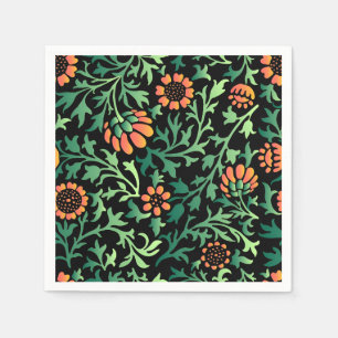 Serviette En Papier Motif floral élégant avec feuilles rouges et bleue