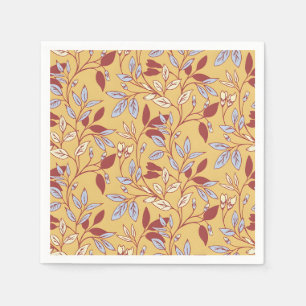 Serviette En Papier Motif floral élégant avec feuilles rouges et bleue