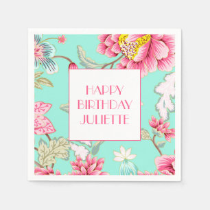 Serviette En Papier Motif floral en rose et vert