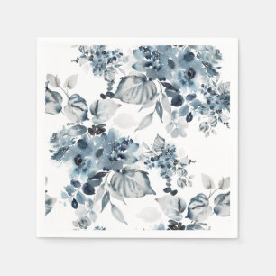 Serviette En Papier Motif floral gris et bleu aquarelle