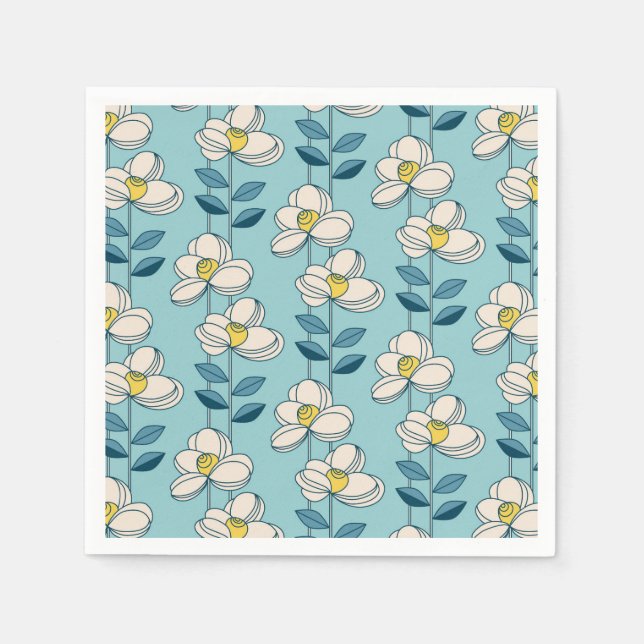 Serviette En Papier Motif floral moderne du milieu du siècle (Devant)