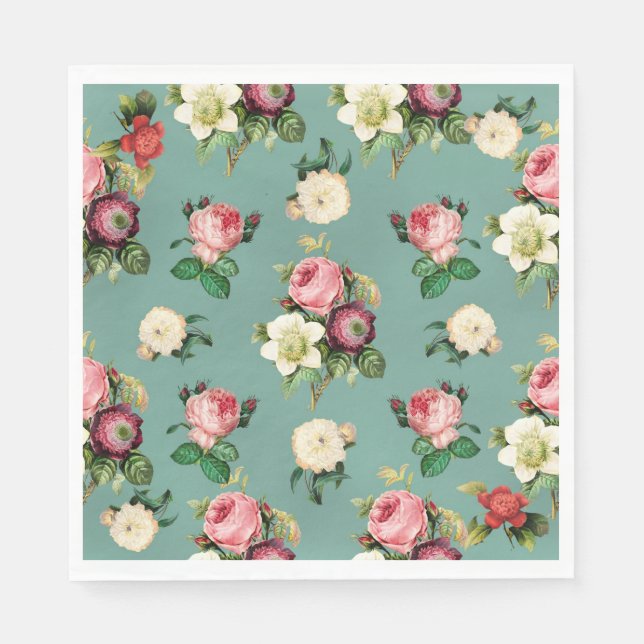 Serviette En Papier motif floral rose (Devant)