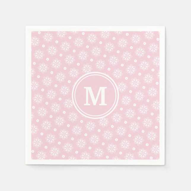 Serviette En Papier Motif Floral Rose Et Blanc (Devant)