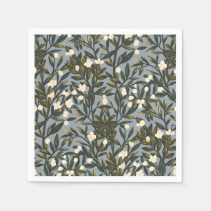 Serviette En Papier Motif floral sur fond bleu-gris poussiéreux