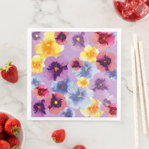 Serviette En Papier Motif floral violet aquarelle pour fête de jardin