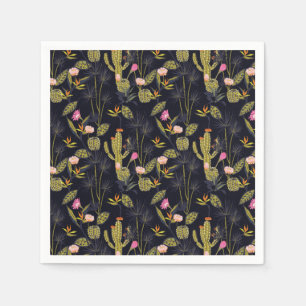 Serviette En Papier Motif foncé de cactus de nuit d'été